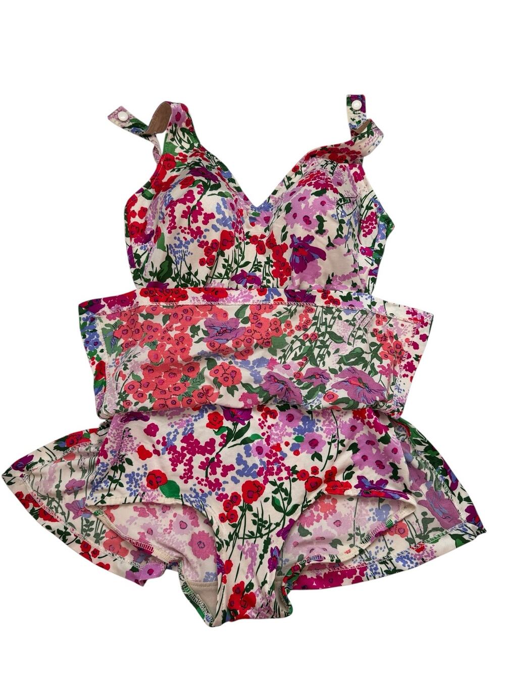 Vintage Floral Skirted One Piece Bathing Suit Made in USA size 12 / 34 D Cup